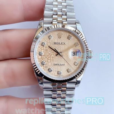 Swiss Replica Rolex Datejust Watch Gold Computer Dial SS Jubilee Band - EW Factory